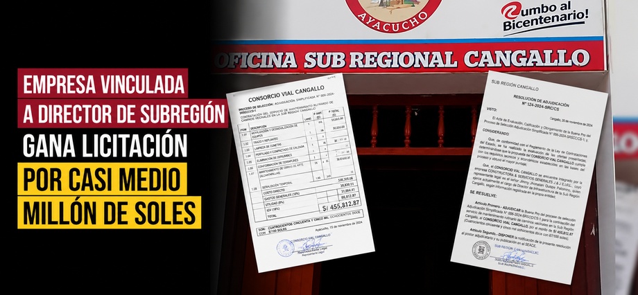Empresa vinculada a director de subregión gana licitación por casi medio millón de soles