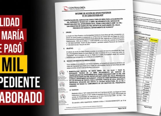 Municipalidad de Sata María del Valle pagó S/54 mil por expediente mal elaborado