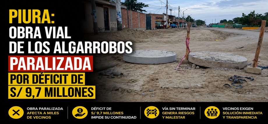 Piura: Obra vial de Los Algarrobos paralizada por déficit de S/ 9,7 millones
