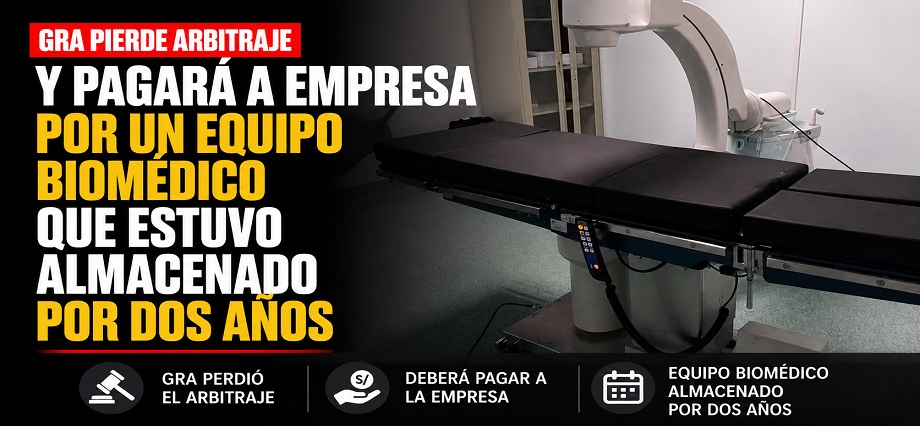 GRA pierde arbitraje y pagará a empresa por un equipo biomédico que estuvo almacenado por dos años