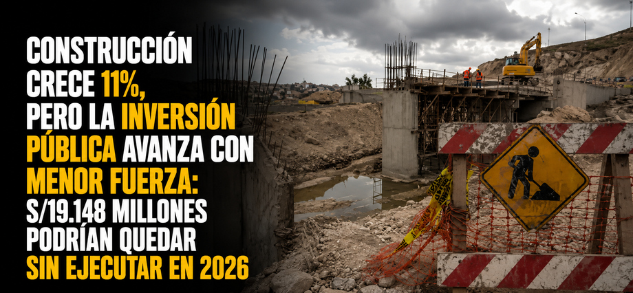 Construcción crece 11%, pero la inversión pública avanza con menor fuerza: S/19.148 millones podrían quedar sin ejecutar en 2026