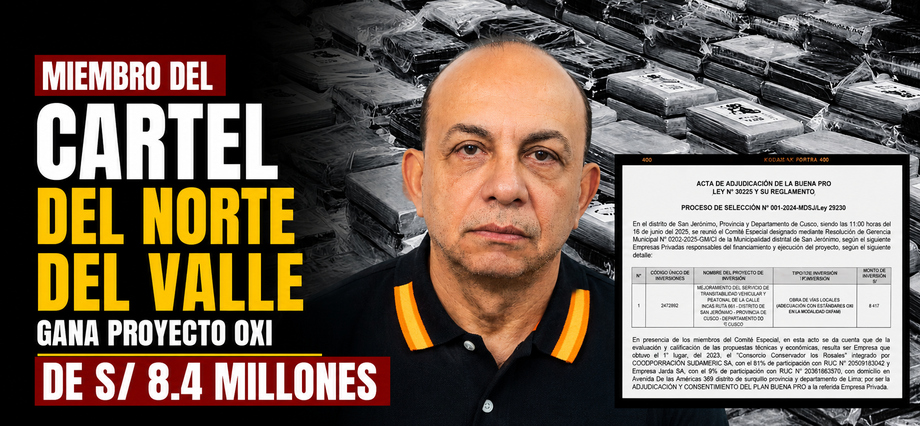 Miembro del Cartel del Norte del Valle gana proyecto OXI de S/ 8.4 millones